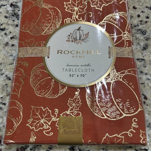 Rockhill Home Luxurious Metallic Tablecloth 52X70 Oblong Rust And Gold - NEW - Picture 4 of 4